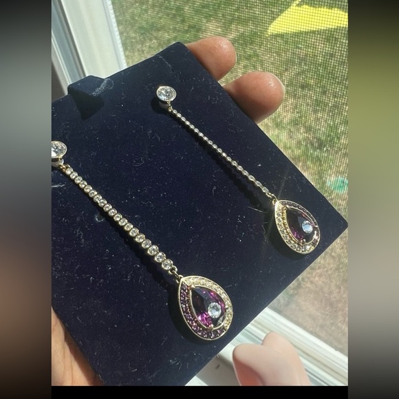 Swarovski Black Baroque Drop Pierced Earrings Amethyst / CRY/ GOS #5490983 #2139 - Picture 9 of 12
